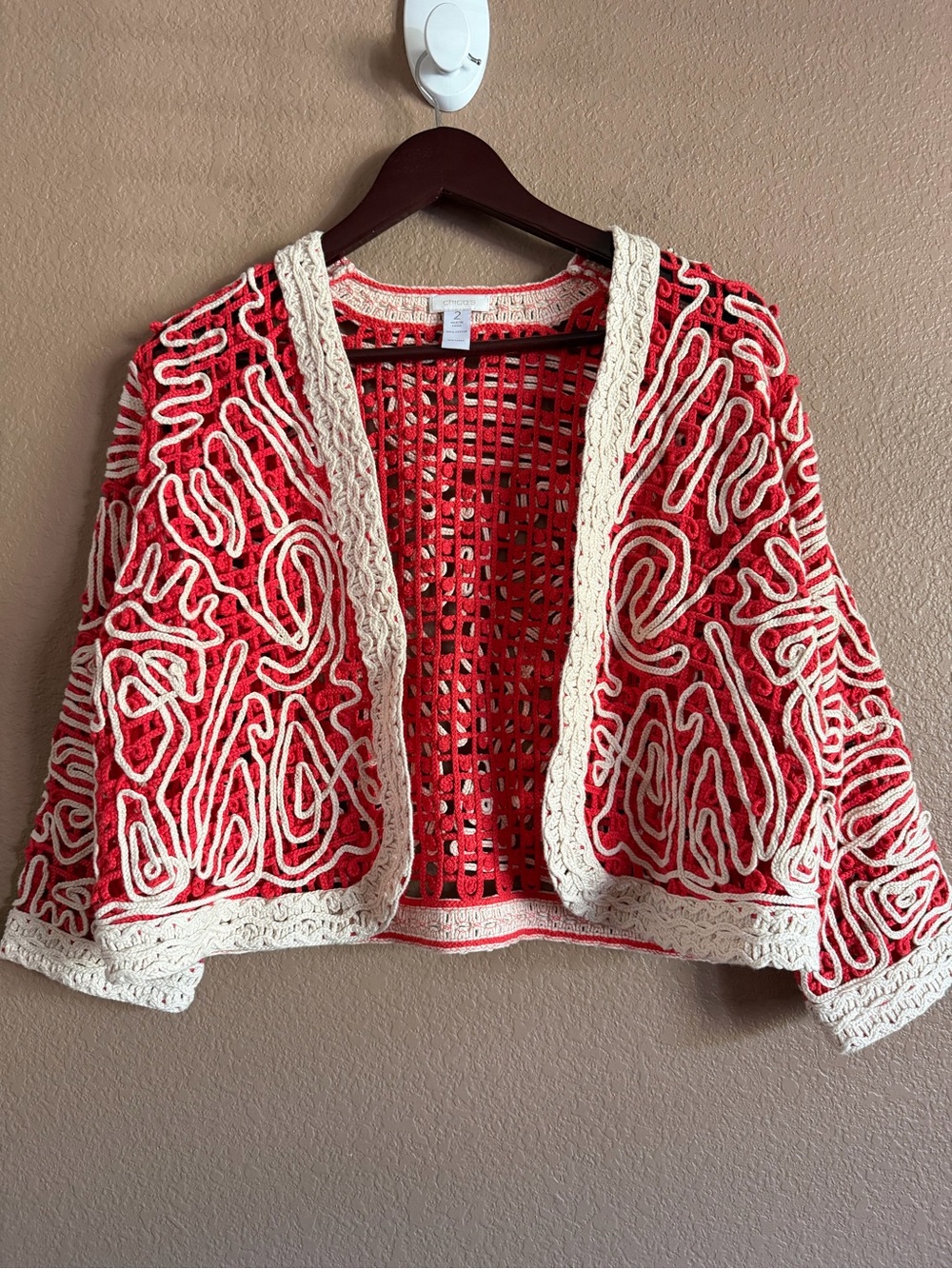 Chico’s Open Front Crochet Swirl Bolero Chico’s Size 2 or Large